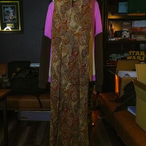 Papell Boutique Paisley Maxi Dress in Brown and Gold Tones